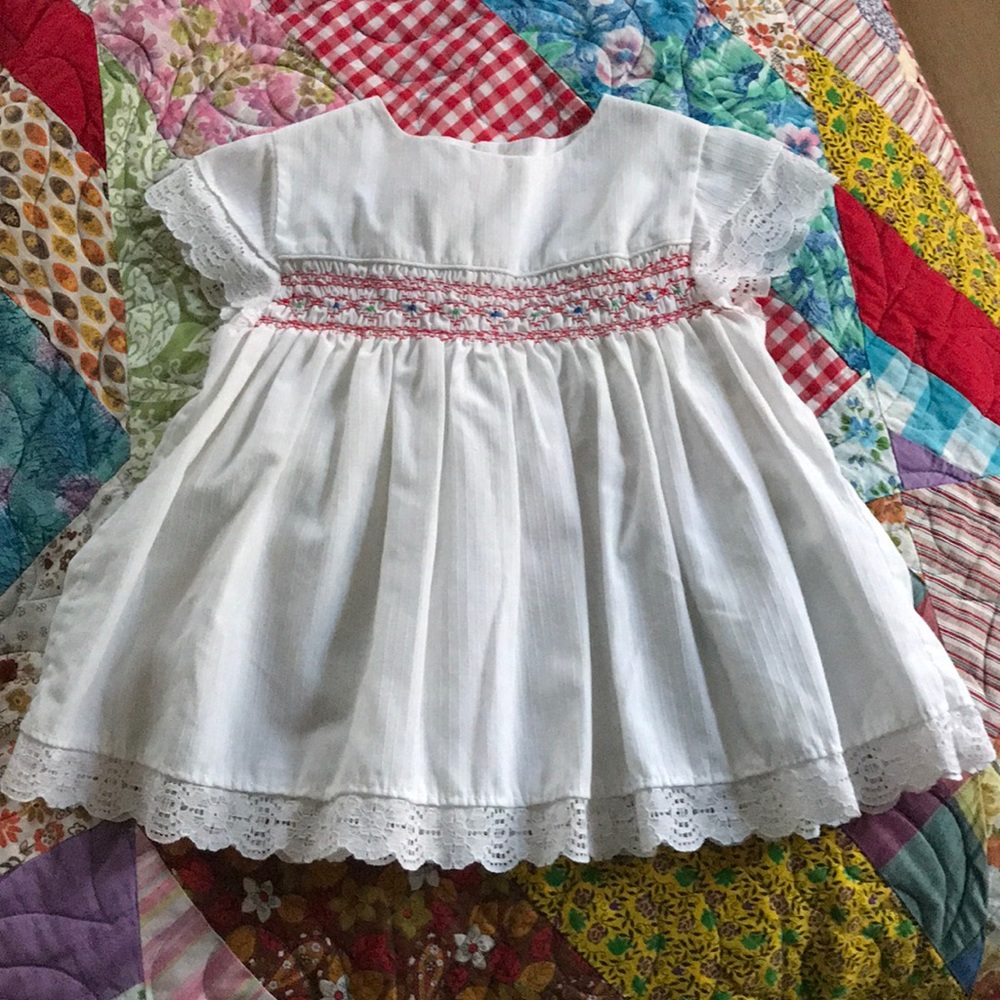 Vintage white Hand smocked lace cotton top size 2